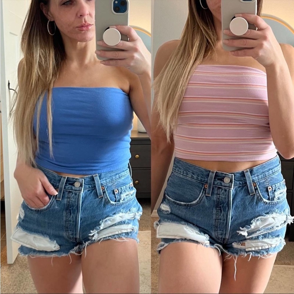 3 wild fable crop tops tube top pink blue floral Y2K 90’s small x-small